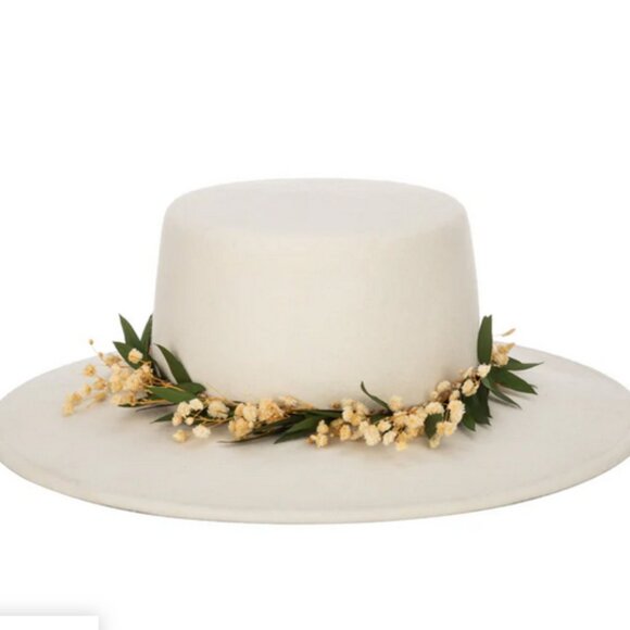 Anthropologie San Diego Hat Co. Boater Bliss Babies Breath Flower Floral Hat NWT